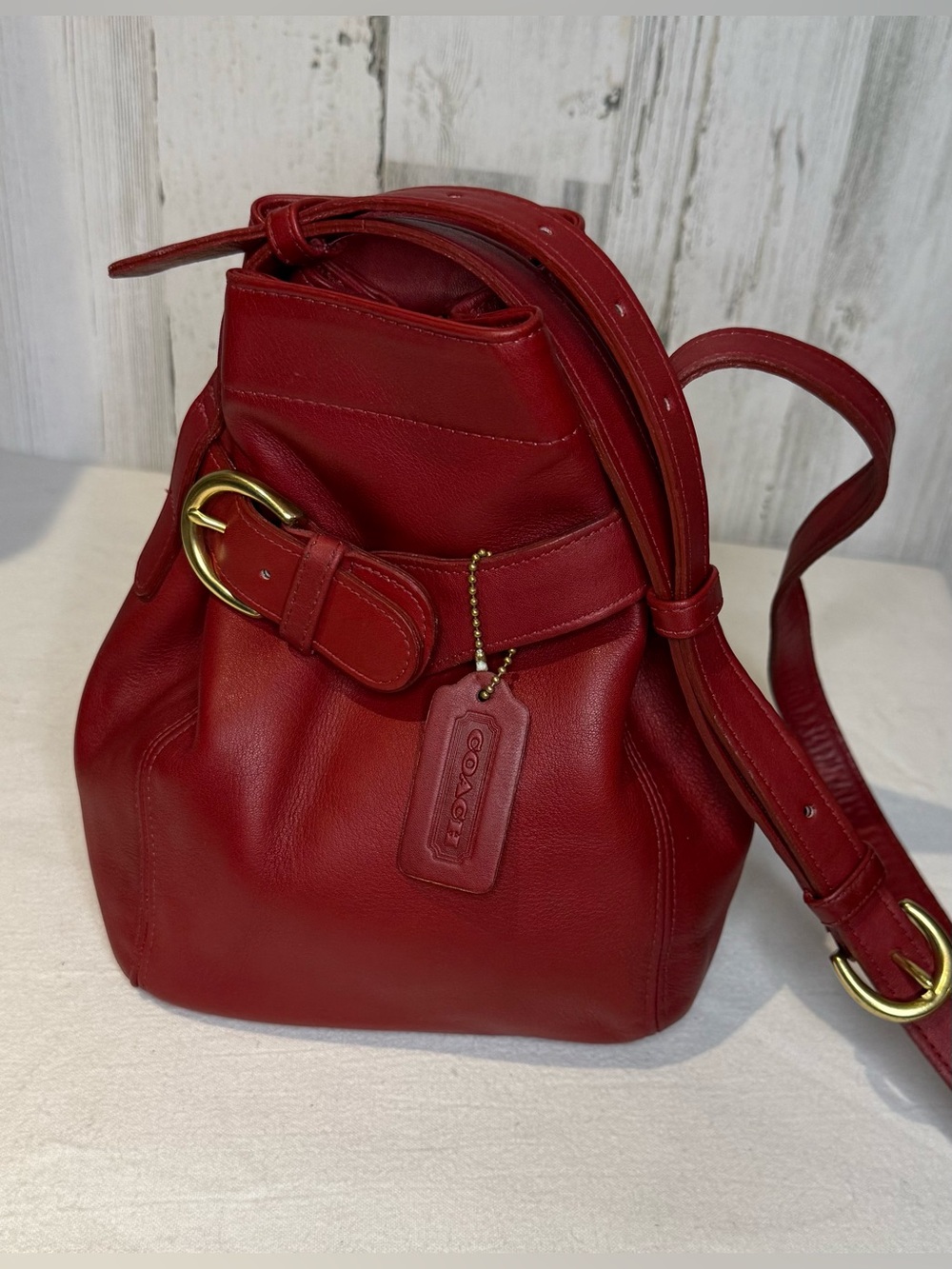 Coach Vintage Belted Soho Red Leather with Brass Buckle Hardware 1997 4156 USA
